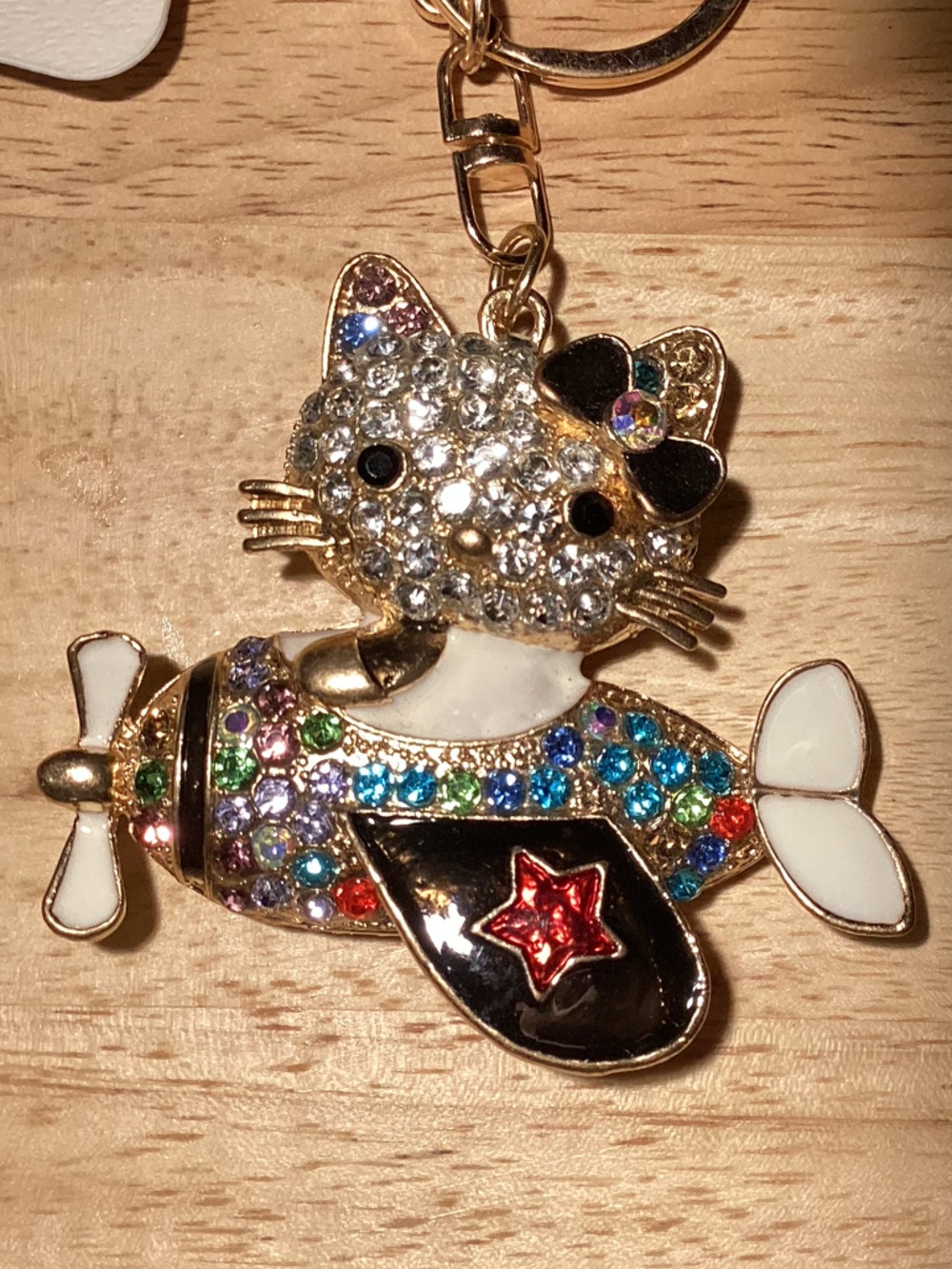 Rhinestone-Embellished Kitty on helicopter bag charm Multicolor Rhinestones - Picture 7 of 8